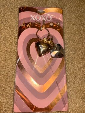 XOXO Gold Heart Charm Brooch with Faceted Crystal Accent